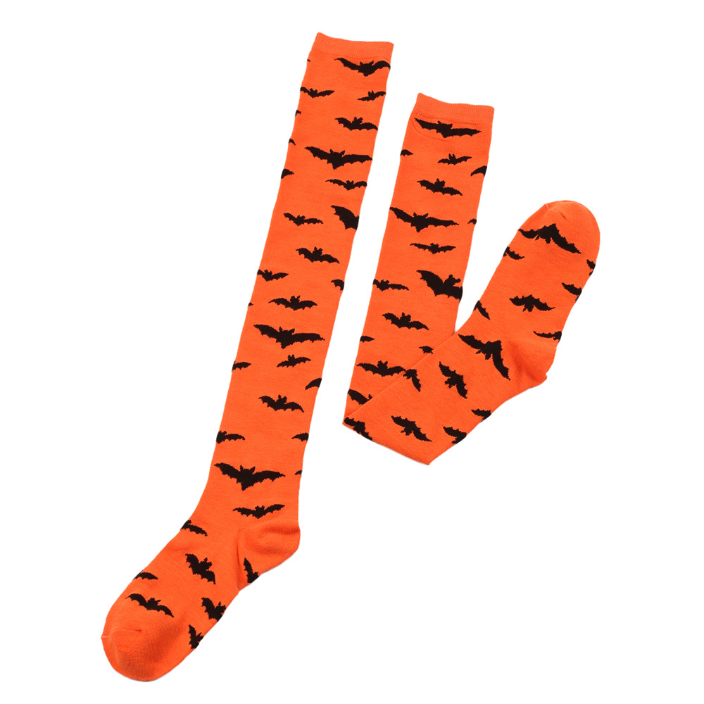 Halloween Over Knee Socks With Bat Print Design For Party